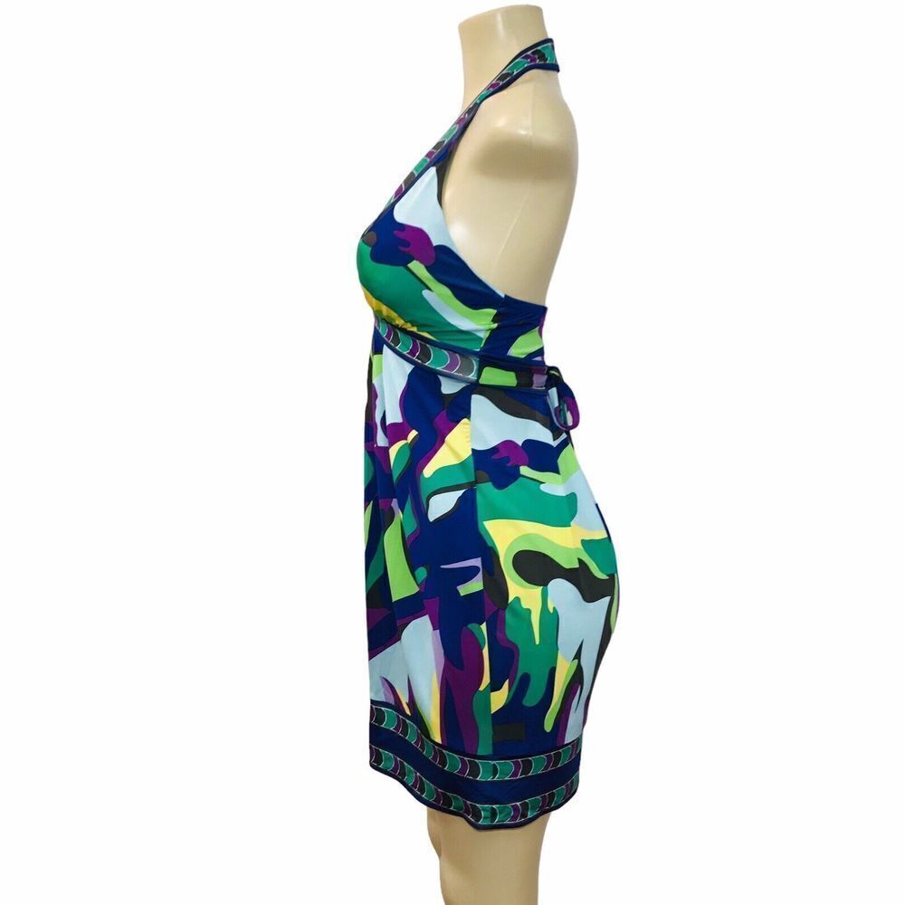 BCBG Maxazria Halter Knit Dress Size XS Multicolored Mini Stretch Open Back - Picture 3 of 16